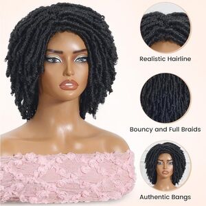 Dreadlock Wig Short Afro Twist Faux Locs Glueless Synthetic  (Black, 12 Inch)